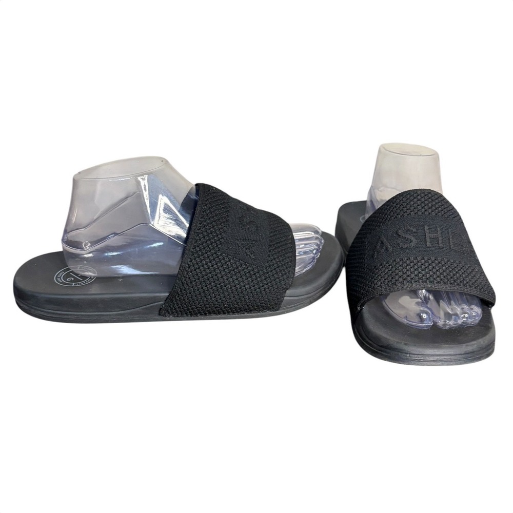 Asher Black Slide Sandals Excellent Flight Deck Knit Logo Women 10.5
